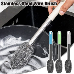 Long Handle Stainless Steel Wire Ball Brush Cookware Tableware Cleaning Brush Kitchen Gas Stoves Rust Removal Tool