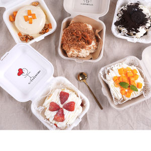 Trendy Disposable Tiramisu Cake Box Paper Pulp Dessert Bento Box Snowy Bride Lunch Box One-time Dining Box