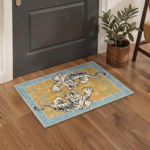 VIKAMA Vintage Pink Tiger Floral Doormat Non Slip Washable Entrance Floor Rug Front Door Entryway Farmhouse Home Decor