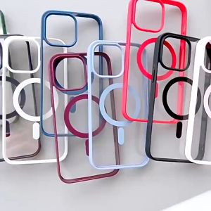 JP-For Magsafe Magnetic Wireless Charging Case for iPhone 15 14 13 12 11 Pro Max Mini X Xs XR 7 8 Plus Hard Acrylic Clear Cover