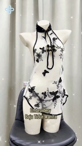 Modern Cheongsam Sheer Nightwear with Butterfly Embroidery