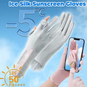 ถุงมือป้องกันรังสี UV ผ้าไอซ์ซิลค์สำหรับผู้หญิงถุงมือตกปลาบางถุงมือระบายอากาศได้ไม่มีทัชสกรีนกันลื่นถุงมือพิมพ์ลายจุดสำหรับฤดูร้อนขี่จักรยาน