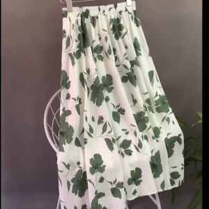 New Printed Semi-skirt Women Thin A-line Skirt Elastic High Waist Temperament In The Long Skirt Broken