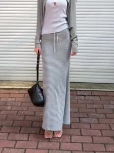 MANMI | Autumn Grey Stripe Slimming Flattering Half Skirt
