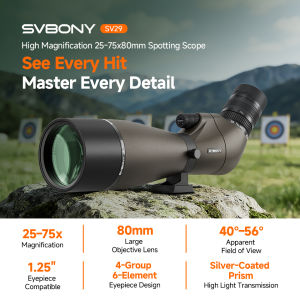 Svbony SV29 Spotting Scope Wide FOV 25-75x80mm Large Aperture High Resolution with 1.25-inch Interface for Training