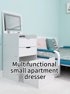 Nearra Flip-top Dressing Table with Chair Bedside Multi-Space Drawer Storage Cabinet with Mirror