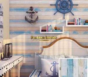 Wallsticker wallpaper dinding stiker dinding motif kayu biru