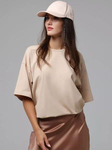 เสื้อยืดคอตตอนเนื้อนุ่ม สไตล์ลำลองสำหรับฤดูร้อน เสื้อยืดแขนสั้นทรงสปอร์ตสำหรับผู้หญิง แฟชั่นสีขาวดำ เสื้อผ้าทรงหลวม คอกลม เสื้อผู้หญิง