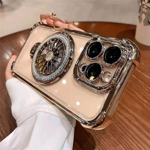 หรูหราหมุนไจโรแหวนยึดชุบแม่เหล็กกรณีโทรศัพท์ สําหรับ Redmi Note 14 13 12 11 11s 10 10s 9 9s Pro Plus Redmi 9 9A 9C 10 10C 12 12C 13 13C 14C 4G 5G กล้องป้องกันขาตั้งกันกระแทกซิลิโคนนุ่มปก