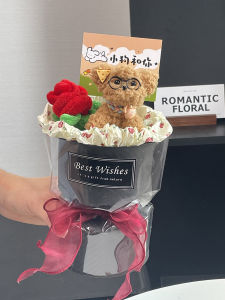 Handmade Twisted Stick Cute Little Dog Doll Flower Bouquet Gift for Girlfriend Birthday Valentines Day Graduation Present