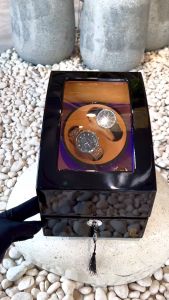 Hộp đựng đồng hồ cơ automatic xoay 2 tĩnh 3 cao cấp màu đen nỉ vàng - 4 chế độ xoay phiên bản mới