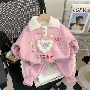 Girls Fleece Lined Autumn Winter Outfit Cute Baby Two Piece Set Childrens Hoodie Pants Winter Clothing Soft Material Easy Care