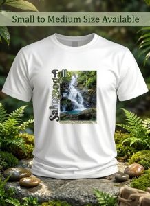 ReignDri-Fit White Dri-Fit T-shirt with Salugsog Falls graphic and tagline "Peaceful Christ in the Wilderness" on natural background. Small to Medium Size Available.