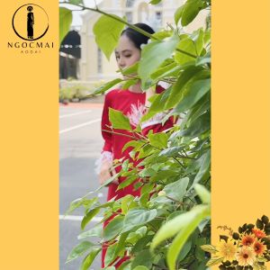 Áo dài cưới áo dài cô dâu cách tân gấm cổ tròn hoa văn hoa chữ hỷ đính ngọc lông - Áo dài Ngọc Mai