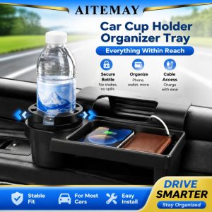 Aitemay gắn trên xe hơi đa năng 2 chiếc ngăn để cốc & tổ chức vật treo cửa sổ 3 trong 1-lưu trữ ABS có lỗ sạc cho ví chìa khóa điện thoại