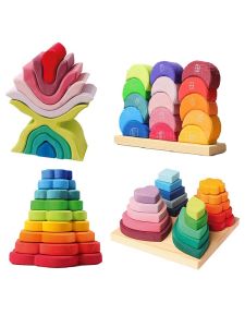 GRIMM | Wooden Rainbow Stacking Leaf Fine Motor Skills Toy