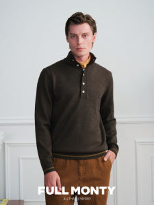 Half Placket Buttoned Knitwear Sweater Green Mens