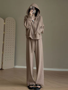 Womens Hoodie Straight Leg Wide Pants Two-Piece Set Fashionable Casual Sportswear Autumn Winter New Arrival Premium Feel