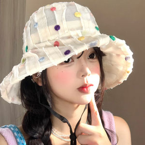 BAOYINFEI | Colorful Polka Dot Mesh Folding Wide Brim Fisherman Hat Breathable Sun-protection UV-proof