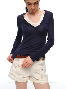 SHEITAOZI | Design V-Neck Hangneck Slim Knitted T-shirt Female Thin Type