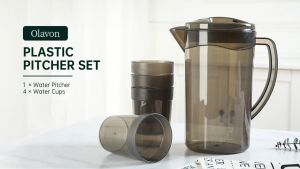 2000ml Pitcher with 4 Cups Large Capacity Kettle Fiberglass Pitcher Set Juice Container with Cups Plastic Water Kettle Jug with Lid for hot water Cold Water Ice Tea Juice Beer Kitchen Transparent High Quality Beverage Pitcher