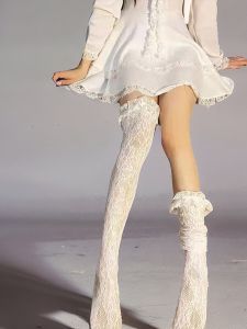 Tagkita Pure Desire สีขาวสไตล์ญี่ปุ่นอินเทอร์เน็ตคนดังลูกไม้ตัดกลางสูง Boot ถุงเท้ากระชับสัดส่วนขา Shaping ไนลอนบางเฉียบ