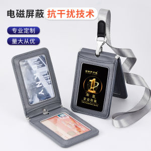 High End Leather Work ID Card Holder Lanyard Neck Strap Protective Case Top Layer Cowhide Business Card Sleeve School ID Protection Cover