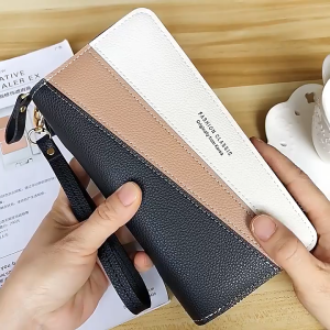 Ví nữ dài cầm tay thiết kế 2 khóa kéo và kẻ sọc sang trọng có nhiều ngăn tiện dụng chất liệu da dày dặn và bền đẹp G0047
