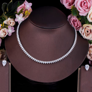 SEQUITO Luxury Brides Jewelry Set Yellow Gold Plated Full Pave Setting Waterdrop Cut AAAAA Cubic Zircon Gorgeous Wedding Chain Necklace Stud Earrings SJ392