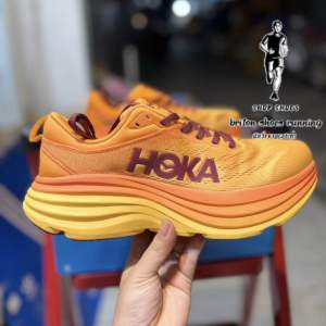 รองเท้าวิ่ง Hoka Bondi 8 สีส้ม รองเท้าวิ่งถนนสายซัพพอร์ต หนานุ่ม มีอุปกรณ์พร้อมกล่อง