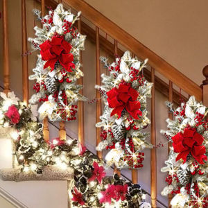 [Ship From Philippines] 35x60cm Christmas Stair Wreaths With Light Cordless Christmas Swag Garland Teardrop Swag Xmas Wreath Stair Swag Door Swag Garlands (1PCS)