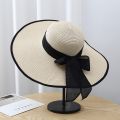 Summer Womens Sun Ultra Large Brim Foldable Sunscreen Beach Vacation Hat Casual round Top Youth Suitable Butterfly Knot. 