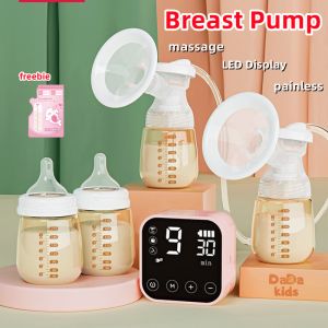 【Free Milk Bag】Double Electric Breast Pump USB Chargeable Portable LED Display Large suction Painless Pumping Working Portable Hands Free Breast Pump with 2 Baby Milk Bottles