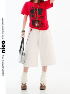 White Wide Leg Straight Tube Jeans Womens Spring Summer New Style Small Size Elegant Loose Slimming over Knee Mid-Length Pants