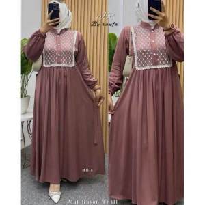 Gamis Rayon Twill Bordir Wanita KAYLA Premium Terbaru Busui Friendly Dress Motif Model Kekinian