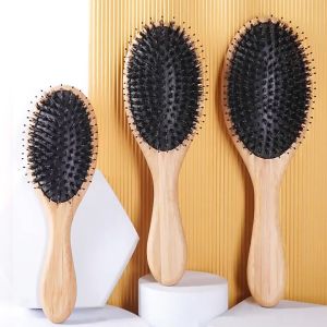 หวีขนหมูป่า ช่วยลดไฟฟ้าสถิตย์ ลดการหลุดร่วงของผม (ด้ามไม้ไผ่ไซส์กลาง)