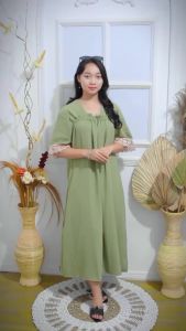 DASTER FUJI LENGAN RENDA DRESS FUJI RENDA BAHAN CRINKLE AIRFLOW | LD 120 Daster Terkini