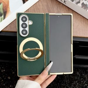 szhaiyu | Electroplated 360 Rotating Bracket Magnetic Phone Case for Samsung Galaxy Z Fold8 Ultra Fold 8 7 Leather Hinge Protective Cover