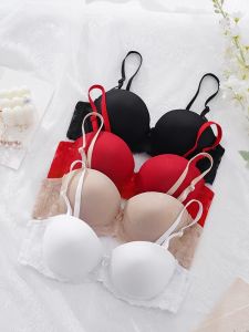 Female Student with Steel Ring Intimates Push up Push-up Small Breast Bra Pure Color Glossy and Simple Two Breasted Bra