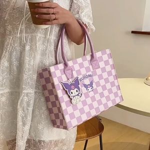 Sanrio Kuromi Large Capacity Cute Cartoon Checker Versatile Oblique Straddle Sanrio Tote Bag Cinnamon Popular Portable Felt Bag