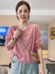 Áo Len Cardigan Cổ Tròn Màu Trơn Đơn Nút Thời Trang Phong Cách Hàn Quốc Mùa Xuân Hè Mới Cho Nữ Chống Nắng Thường Ngày