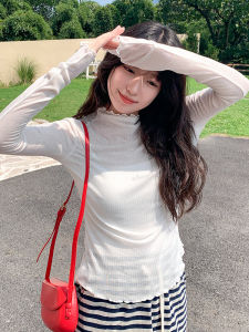 ต้น ฤดูใบไม้ร่วง ผ้าขนสัตว์บางยืดหยุ่นสูง สีดำ ลูกไม้ ตัด สีขาว เสื้อเชิ้ตผู้หญิง สลิมฟิต เสื้อท่อนบน ผ้าวิสโคส อะคริลิค สแปนเด็กซ์ ผ้าขนสัตว์ผสม