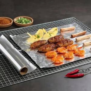1Roll Aluminum Foil Paper Roll Disposable Kitchen Foil Wrap Oil Resistant Non Stick Baking BBQ Food Storage Packaging Tool