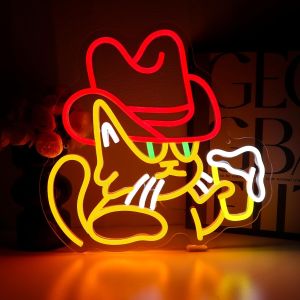 other | Cowboy cat neon lights for wall decoration Western theme restaurant theme party network red card point personalized decoration
