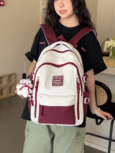 HUIIUH กระเป๋าเป้สะพายหลังกระเป๋านักเรียนหญิงมีกระเป๋าสะพายหลังไปโรงเรียนสูงสไตล์เกาหลีมัธยมต้นความจุขนาดใหญ่สำหรับนักเรียนสีตัดกัน