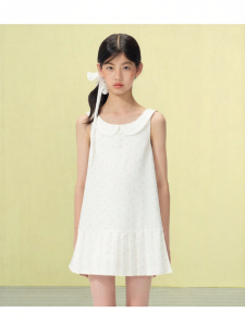 LOVESASAKIDS | Summer Princess No-Sleeve Dress With Peter Pan Collar And Silver-Heart Design White
