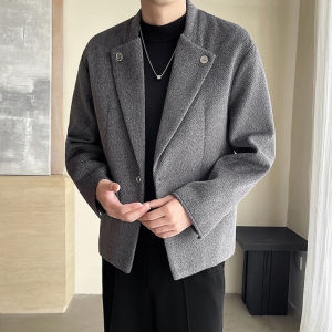 เสื้อสูทผู้ชายสีแดง ทรงหลวม สไตล์สากล ผ้าขนสัตว์ ฤดูใบไม้ร่วง/ฤดูหนาว เสื้อโค้ทผู้ชาย ทรงหลวม สไตล์สากล เสื้อโค้ท