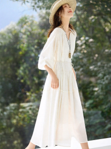 MOHANYIMEI | Linen Cream Colored Flowing Long Dress