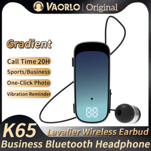 VAORLO Original K65 Gradient Color Lavalier Business Wireless Headphone Call/Music 20 Hours Vibration Reminder One-Click Photo Bluetooth 5.2 Headsets Sports Running Telescopic Earbuds With LED Display