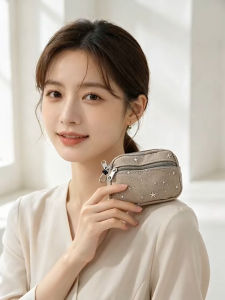 New Style Cute Star Print Big size Coin Purse Multi‑Zipper Card Pouch With Key Ring, Multiple zipper compartments store coins cards earbuds and small essentials.